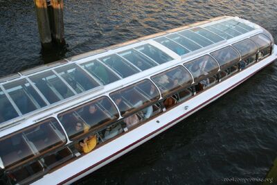 Canal boat from above.