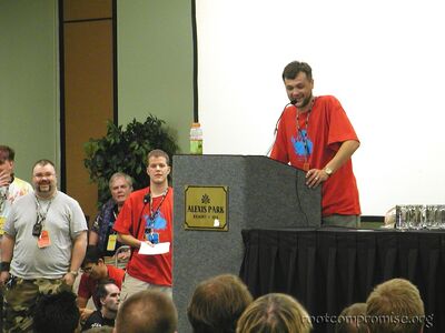Chris presents for the Wardriving Contest.