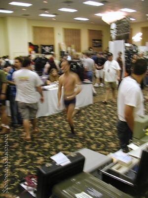 This guy ran around in his underwear for a DrunkenWhores t-shirt.
