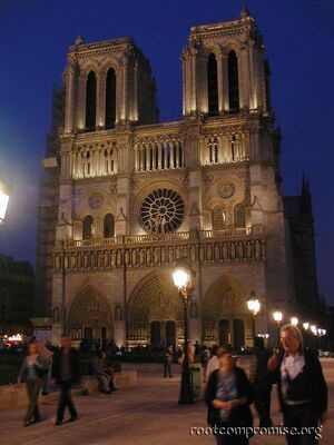 Notre Dame at night.