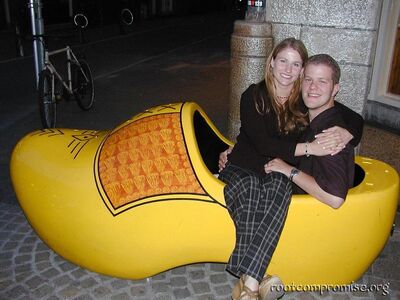 Krissy and I in a giant wooden shoe.