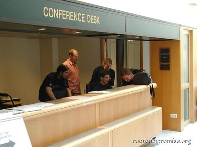 The registration desk.  Hard at work watching StrongBad e-mails.