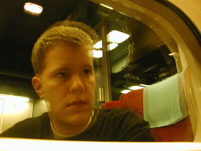Self Portrait.  Reflection on the train to Paris.