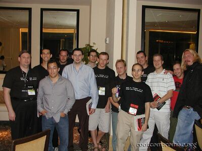 Left to Right: Ryan Russell (Blue Boar), Joe Grand (Kingpin), James Foster, Mark Burnett, Tom Parker, Jeff Moss (Dark Tangent),