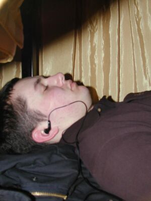 He's under one of the tables in the reg area, a nice place for a quick nap.