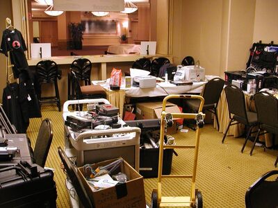 The reg area looked like this every night, though I organized it every morning.