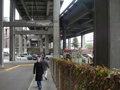 Under the freeway on the way to the Aquarium.