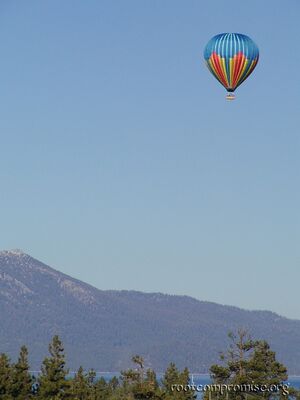 A hot air balloon over Lake Tahoe.