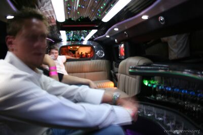 Getting in the limo.