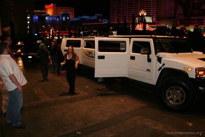 Getting out of the limo.