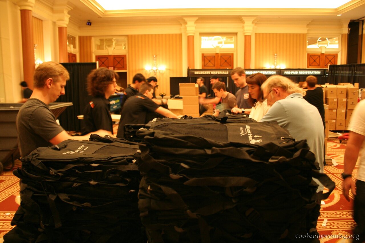 Getting Conference bags ready.