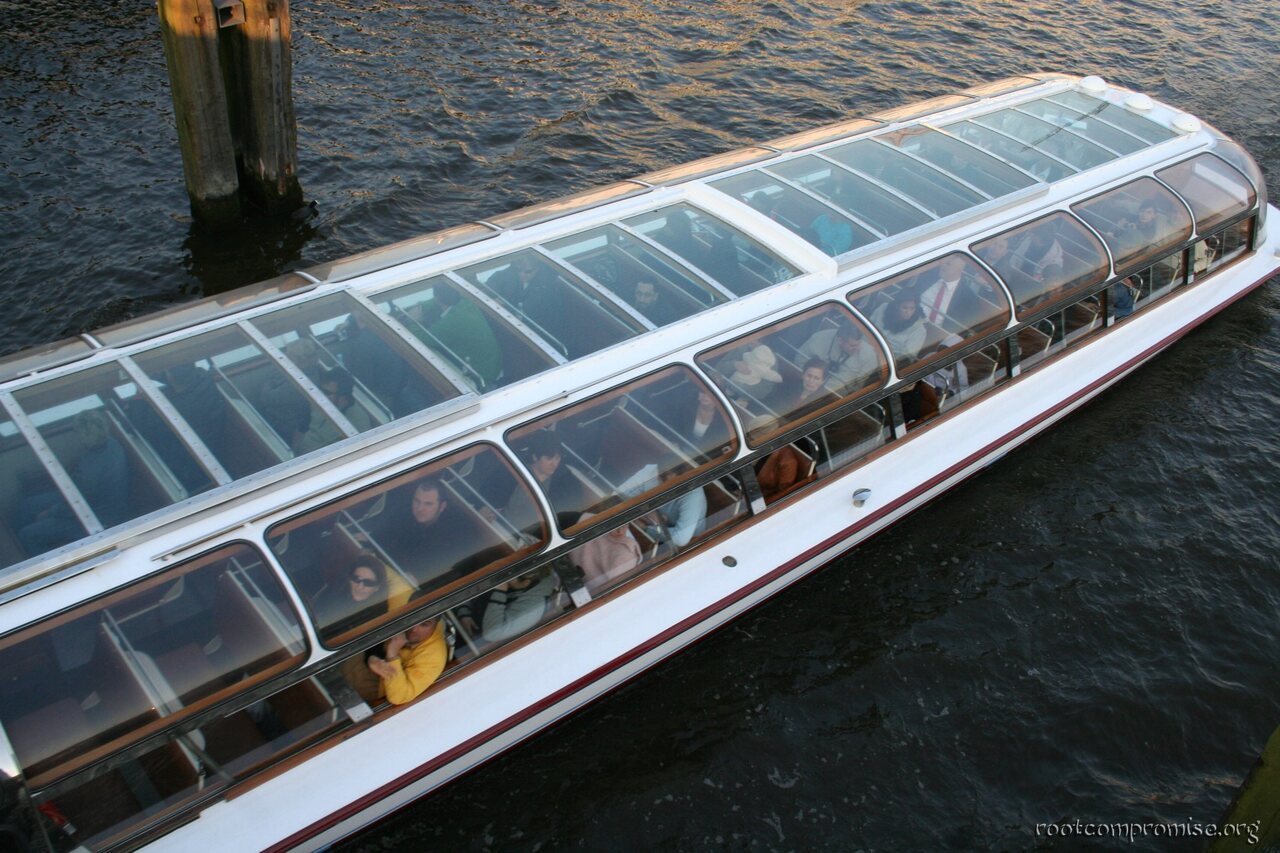 Canal boat from above.