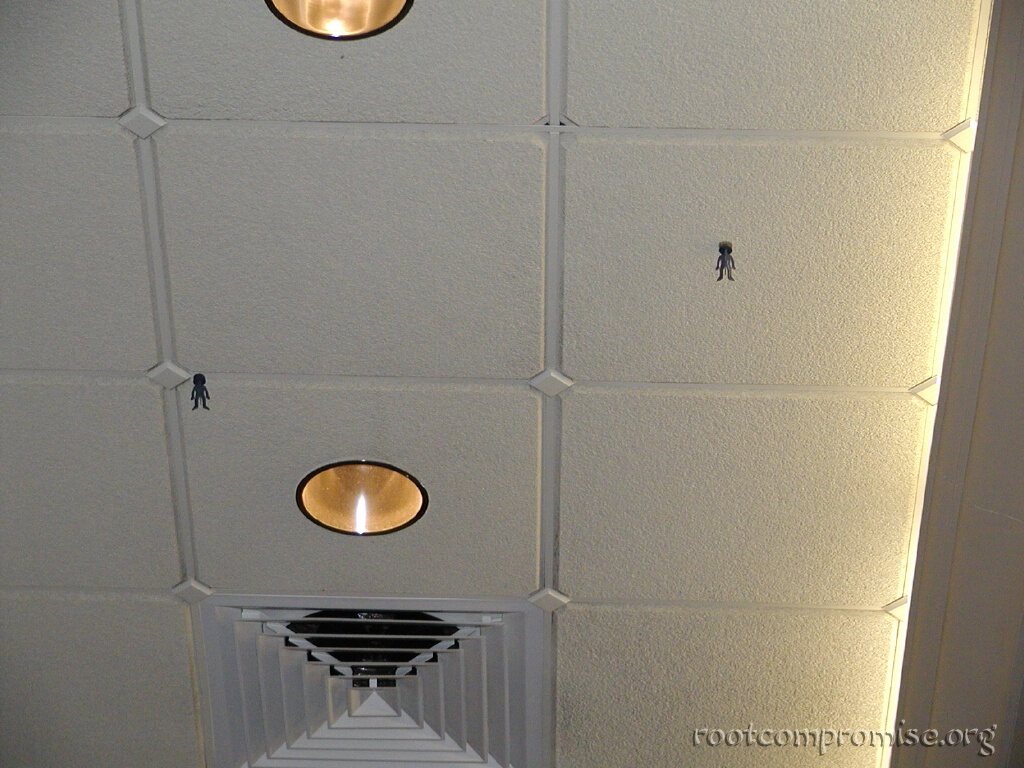 Something in the glue made them bind to the ceiling tiles.