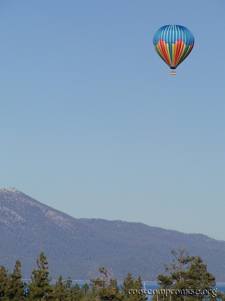 A hot air balloon over Lake Tahoe.